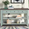 48'' Solid Pine Wood Top Console Table, Modern Entryway Sofa Side Table with 3 Storage Drawers and 2 Shelves. Easy to Assemble (Green+ Brown Top)