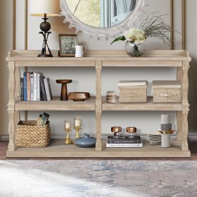 Console Table with 3-Tier Open Storage Spaces And Roman Column Effect Support Legs,Narrow Sofa Entry Table for Living Room