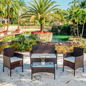 4 Piece Patio Furniture Wicker Conversation Set-• 1x Love Seat • 2x Arm Chairs • 1x Glass Coffee Table