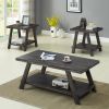 Athens Contemporary Replicated Wood Shelf Coffee Set Table in Charcoal Finish