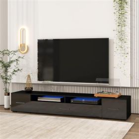 Extended, Minimalist Design TV stand with Color Changing LED Lights, Modern Universal Entertainment Center, High Gloss TV Cabinet for 90+ inch TV