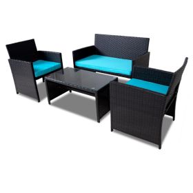 4 Pieces Patio Furniture Set,Porch Conversation Set for Garden, Outdoor PE Rattan Wicker Chairs with Cushion