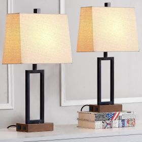 Table Lamp for Bedroom Set of 2 with 2 USB Ports and AC Power Outlet