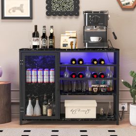 Bar Cabinet,Wine Bar Cabinet,Liquor Storage Credenza,Sideboard with Wine Racks & Stemware Holder,With UAB socket,Metal bracket