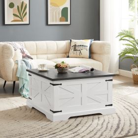 Farmhouse Coffee Table, Square Wood Center Table with Large Hidden Storage Compartment for Living Room