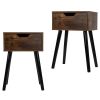 Set of 2 Mid Century Wood Side Table, End Table with 1 Storage Drawer, Nightstand for Bedroom Living Room