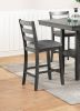 Classic Dining Room Furniture Gray Finish Counter Height 5pc Set Square Dining Table w Shelves Cushion Seat Ladder Back High Chairs Solid wood