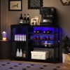 Bar Cabinet,Wine Bar Cabinet,Liquor Storage Credenza,Sideboard with Wine Racks & Stemware Holder,With UAB socket,Metal bracket