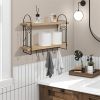 Wooden Double Bathroom Toiletries Organiser Wall Mounted Kitchen Mug Coffee Rack Ironwood Living Room Decorative Shelf