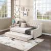 Upholstered Daybed with Trundle, Twin Size Frame, Beige Velvet