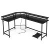 Black pockmarked particle board with triamine coating L-shaped with upper shelf 170*120*75cm computer desk with RGB light + 2 USB interfaces + 2 three