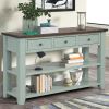 48'' Solid Pine Wood Top Console Table, Modern Entryway Sofa Side Table with 3 Storage Drawers and 2 Shelves. Easy to Assemble (Green+ Brown Top)