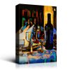 Framed Canvas Wall Art Decor Abstract Style Painting,Wine Bottle with Glasses on Bar Painting Decoration For Bar, Restrant, Kitchen, Dining Room