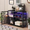 Bar Cabinet,Wine Bar Cabinet,Liquor Storage Credenza,Sideboard with Wine Racks & Stemware Holder,With UAB socket,Metal bracket