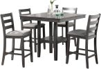 Classic Dining Room Furniture Gray Finish Counter Height 5pc Set Square Dining Table w Shelves Cushion Seat Ladder Back High Chairs Solid wood