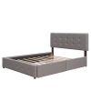 Upholstered Platform Bed with 2 Drawers and 1 Twin XL Trundle, Linen Fabric, Queen Size - Light Gray