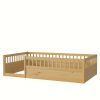 Twin Floor Bed Frame with Fence, Wood Kids Floor Beds Frame for Bedroom Playroom,Natural(Expect arrive date Jun. 21st)