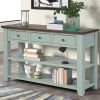 48'' Solid Pine Wood Top Console Table, Modern Entryway Sofa Side Table with 3 Storage Drawers and 2 Shelves. Easy to Assemble (Green+ Brown Top)