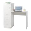 White embossed particle board with melamine H-type 104.5*49*120cm, one door and three drawers, computer desk, 2 USBs, 2 power sockets