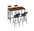 Pub High Dining Table 5 Piece Set, Industrial Style Pub Table, 4 PU Leather Bar Chairs for Kitchen Breakfast Table, Living Room, Bar, Rustic Brown, 47