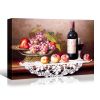 Framed Canvas Wall Art Decor Painting, Still Life Wine and Grape Fruits on Table Oil Painting Style Decoration For Restaurant, Kitchen, Dining Room