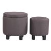 JST Home Decor Upholstered Round Fabric Tufted Footrest 1+1 Ottoman, Ottoman with Storage for Living Room & Bedroom, Decorative Home Furniture, Brown