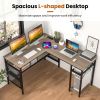 L-Shaped Computer Desk with Charging Station and Adjustable Shelf