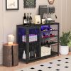 Bar Cabinet,Wine Bar Cabinet,Liquor Storage Credenza,Sideboard with Wine Racks & Stemware Holder,With UAB socket,Metal bracket