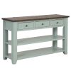 48'' Solid Pine Wood Top Console Table, Modern Entryway Sofa Side Table with 3 Storage Drawers and 2 Shelves. Easy to Assemble (Green+ Brown Top)